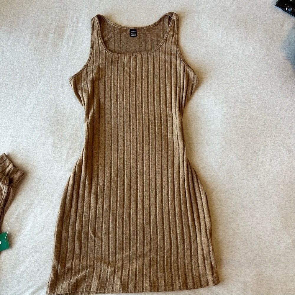 SHEIN Tan Ribbed Mini Dress - Picture 4 of 4